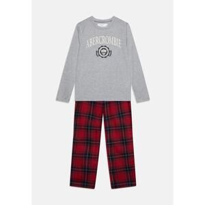 Abercrombie & Fitch Long Sleeve Top & Plaid Pants Sleepwear Set Gray/Red 17/18
